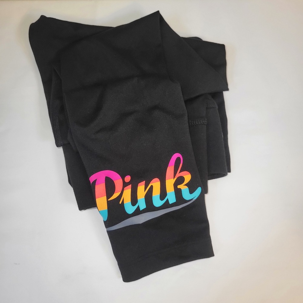 Victoria's Secret PINK Ultimate Leggings Black Rainbow Logo Yoga Pants Small